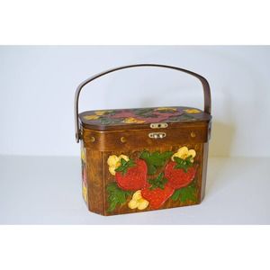 Vintage Wooden Basket, Strawberries, Retro, 70's